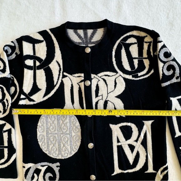 Vintage JAEGER Wool Cardigan Sweater Jacket Black | Silver Metallic Size S - Picture 9 of 13